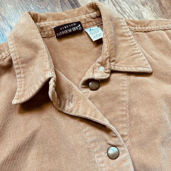 Y2K Vintage Corduroy Jacket Camel Brown Chore Jacket Stretch Fashion Bug Large - Picture 6 of 6